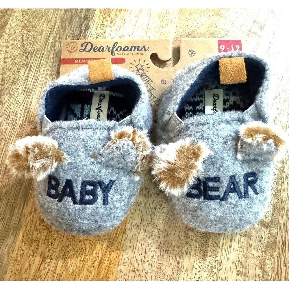 Super Adorable NWT Dearfoams Baby Bear Slippers - Gray (9-12 Months)